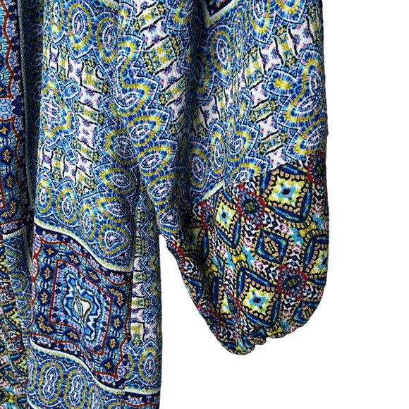 New Directions Blue Patchwork Boho Peasant Blouse 3/4 Sleeve Small - Picture 5 of 7